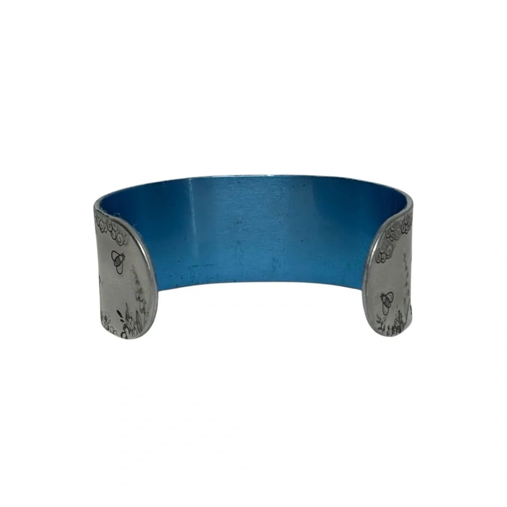 Handmade stamped Be You floral adjustable‎  hypoallergenic silver cuff bracelet